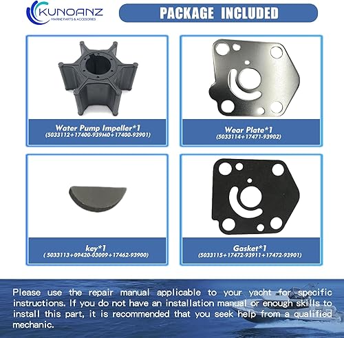 Miniatura 5 de 17400-93951 18-3256 Kit de reparación de impulsor de bomba de agua para Suzuki Sierra 9.9 15 HP 24 tiempos fueraborda 9.9HP 15HP Johnson Evinrude