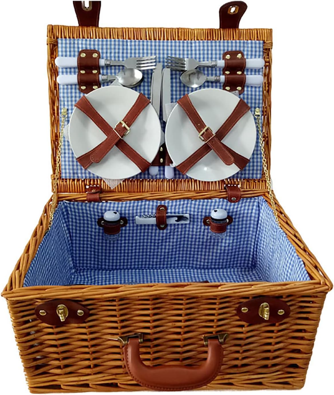 Picnic Basket for 4 People Wicker Picnic Set Willow Picnicr Basket with Cutlery Service Kit & Handle,Complete Picnic Accessories for Camping,Trips and Outdoor Party