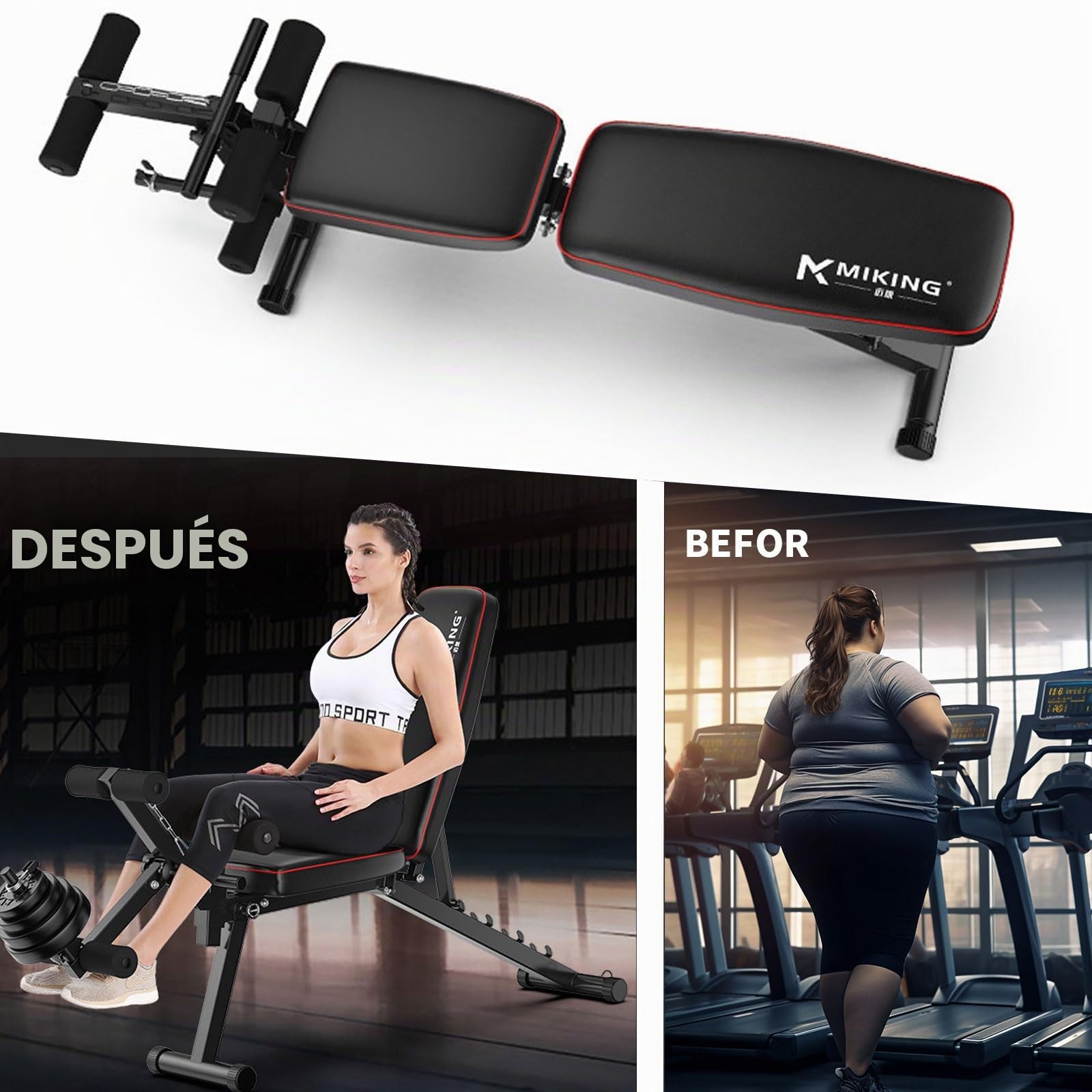 Banco de Pesas Ajustable 200kg de Capacidad de Peso Banco de Musculacion con 2 Bandas de Entrenamiento Ajustable en 4 Niveles para Entrenamiento en Casa