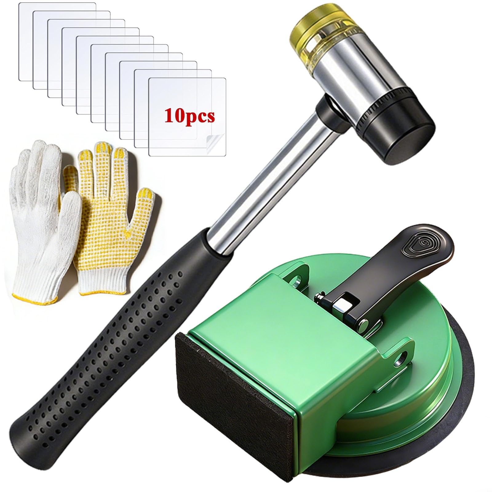 Floor Gap Fixer Tool, 2026 Laminate Floor Gap Repair Tool, Plank Grabber Floor Fix Pro, Suction Tool Includes 10 Sticky Pads for Floor Gaps, Flooring, Wood, Laminate Floors (Green + Hammer)
