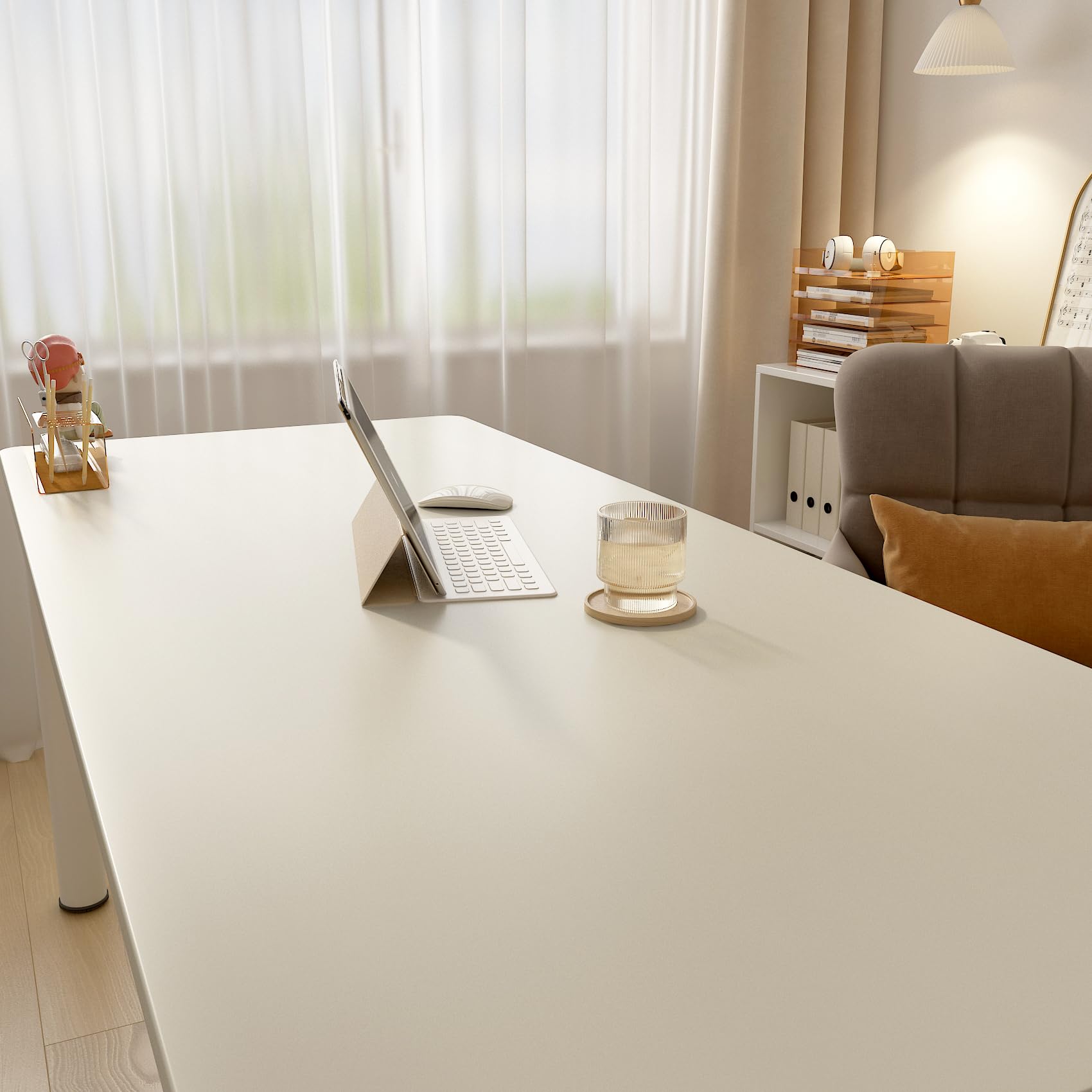 Livelynine Papier Adhésif pour Meuble Beige Mat Vinyle 40cm x 2m Imperméable Rouleau Décoratif