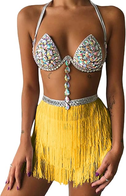 Minissaias femininas de lantejoulas com borla e franja, dança do ventre, clube, lenço de quadril, cinto, saia, acessórios corporais, fantasia rave