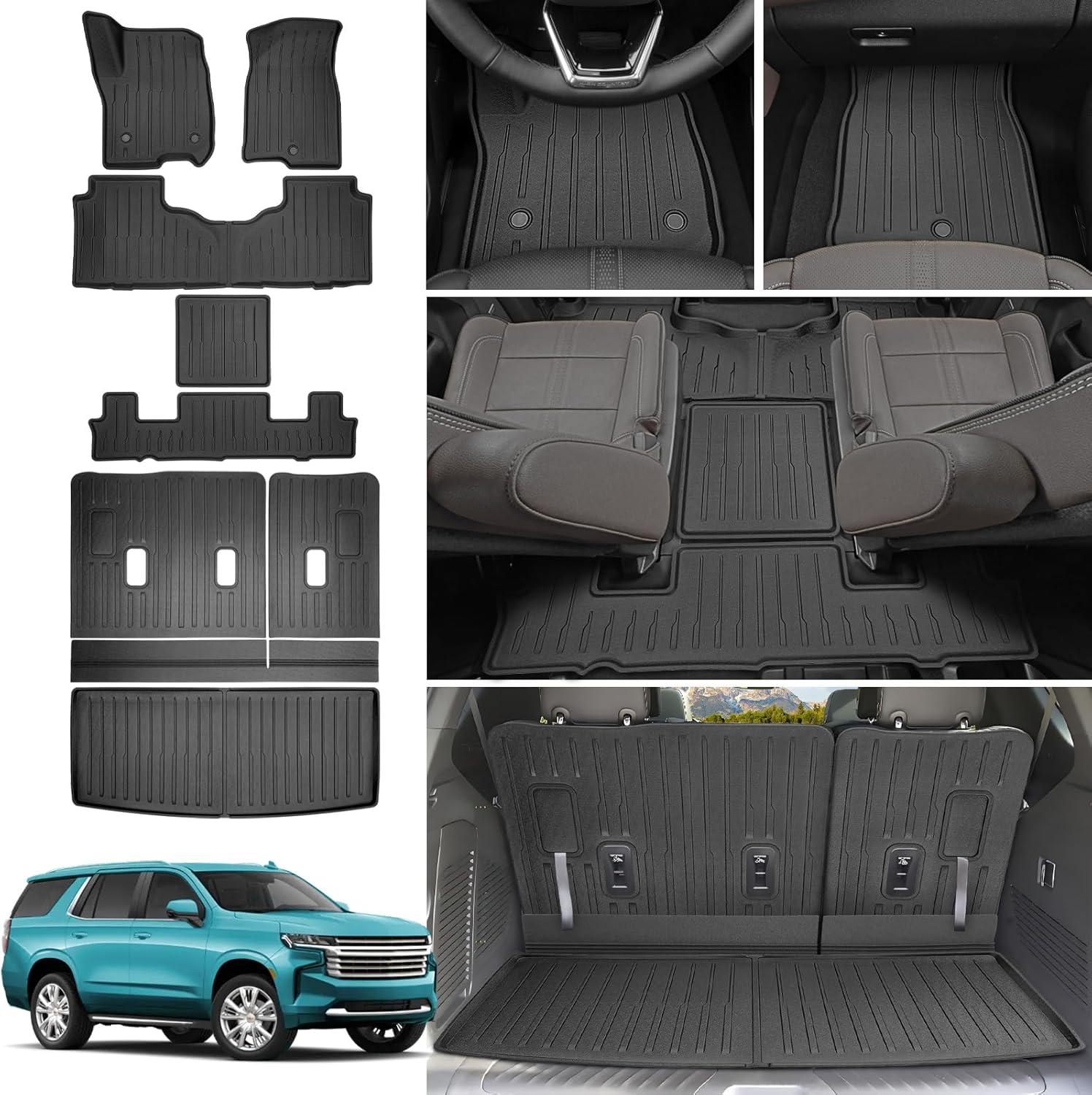 Floor Mats & Cargo Mats for 2022-2025 Chevy Tahoe/GMC Yukon 7 Seats, All Weather Floor Liners with Rear Trunk Mat for 2022 2023 2024 2025 Chevrolet Tahoe/GMC Yukon Accessories