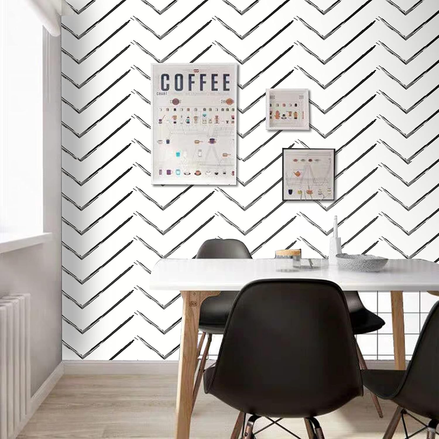practicalWs Peel and Stick Black and White Wallpaper 17.7in × 78.7in Herringbone Peel and Stick Wallpaper Modern Stripe Vinyl Self Adhesive Wallpaper for Home Decorative