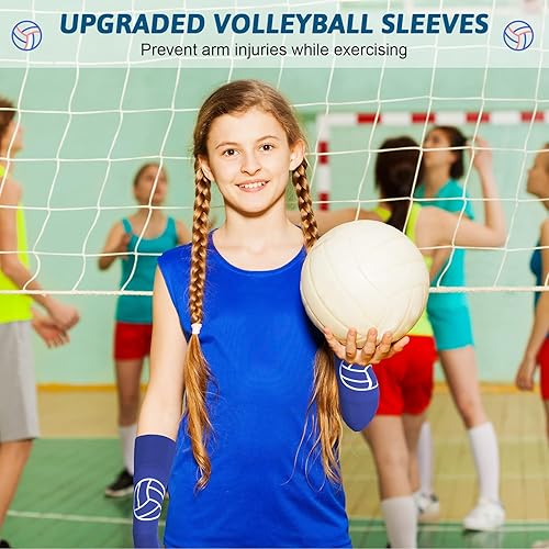 Miniatura 6 de Newcotte 2 pares de mangas de brazo de voleibol, mangas de antebrazo con almohadillas de protección y orificio para el pulgar acolchado, 12 pulgadas