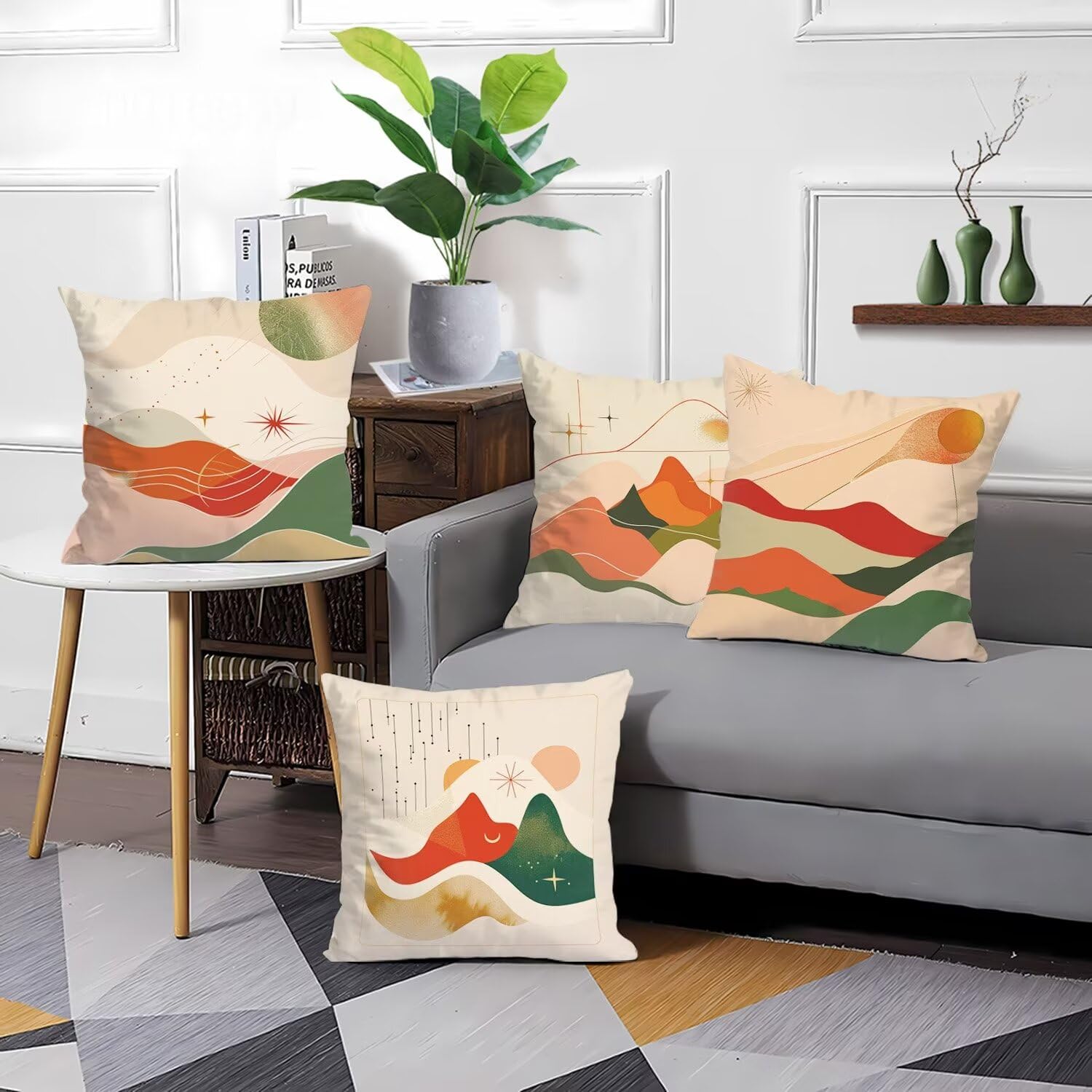 Pokrowce na poduszki 80x80 Zestaw 4 Wodoodporne lniane poszewki na poduszkę Pokrowiec na sofę Lato Nowoczesne liście Poduszki Zewnętrzne Dekoracyjne,Sofa Salon Ogród Samochodowy Pokrowce na poduszki