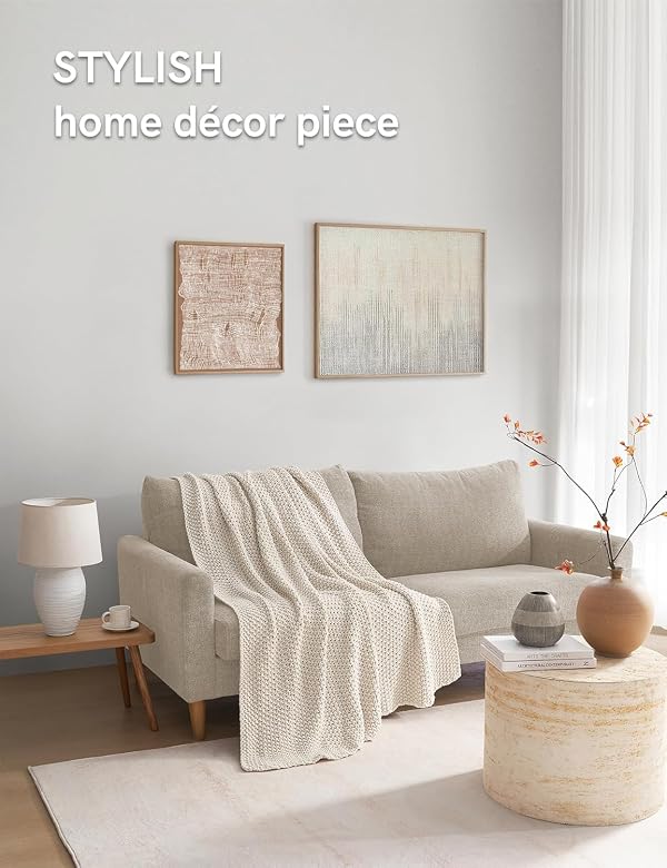 YnM Chunky Cotton Knit Throw Blanket, Cable Knit Throws for Bed Couch Sofa, Decorative Piece for Farmhouse Modern Boho Rustic Scandinavian Chic Vibe, Cream White 50x60 Inches by YnM - Used condition - CA$59.88