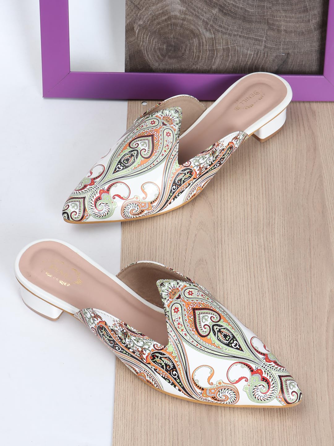Denill Stylish Casual Bow Detailed Floral Printed Pointed Toe Flat Mules for Women & Girls 5 71PccwFq8aL. SL1440