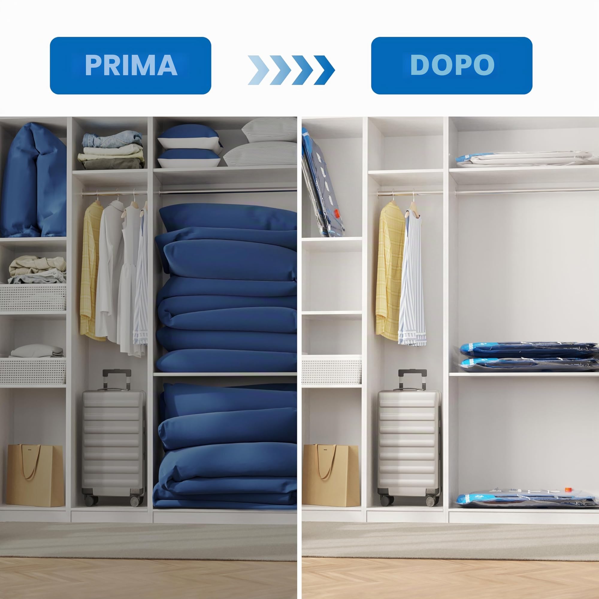 MEIQIHOME Set da 16 Sacchetti Sottovuoto con Pompa Elettrica – 4J/4L/4M/4S – Sacchetti Compressione per Vestiti, Ideali per Traslochi e Viaggio