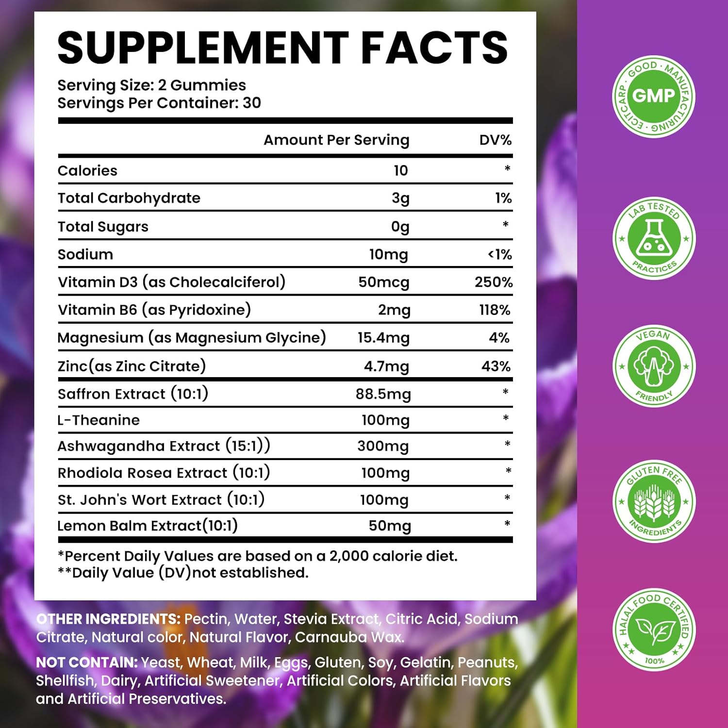 Saffron Supplement Gummies, 10-in-1 Cortisol Supplement with Saffron 88.5mg, Magnesium, Rhodiola Rosea, Ashwagandha, L-Theanine, St. John's Wort, for Zzz, Calm, Focus & Relaxation, 60 Count - Image 3