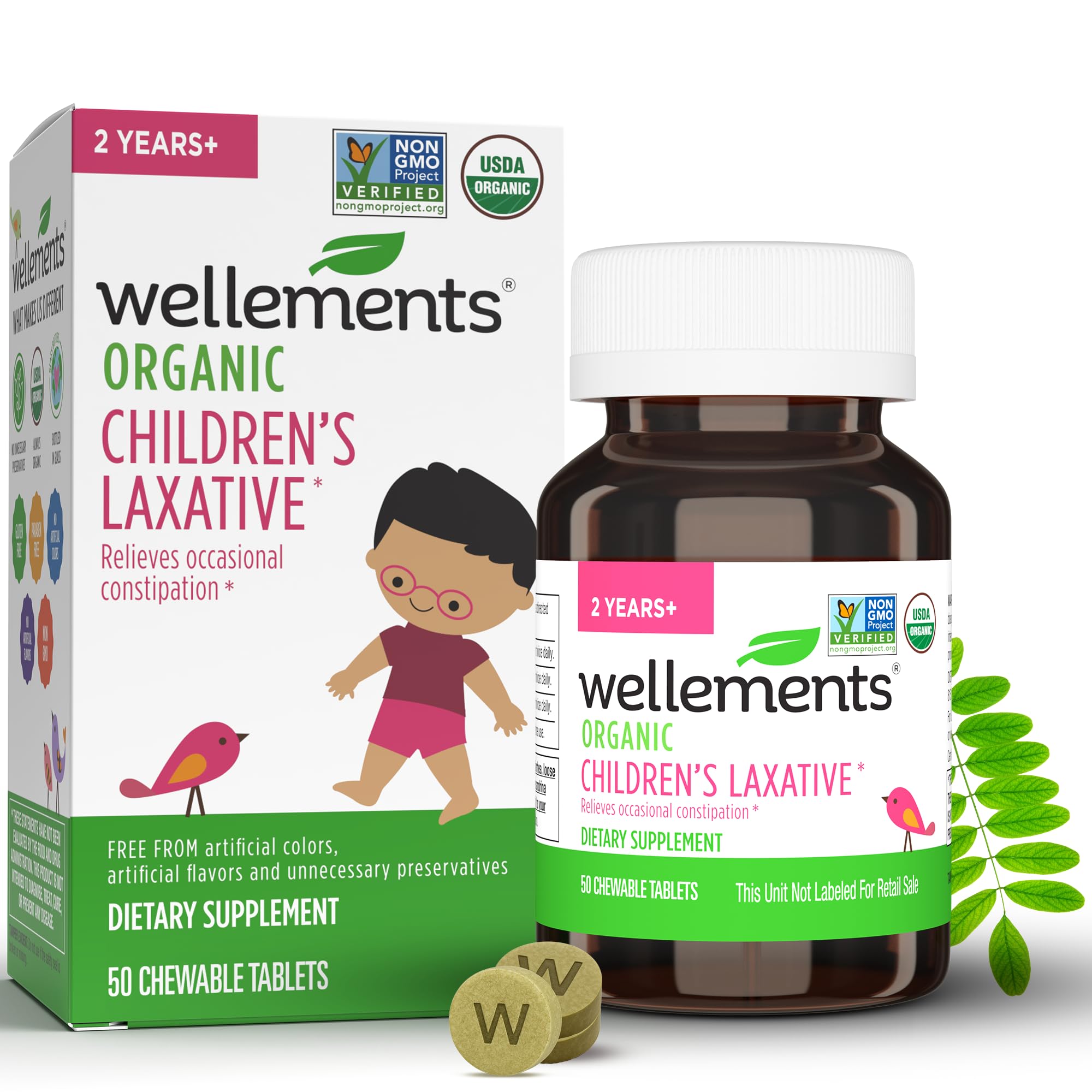 Wellements Organic Children's Laxatives for Constipation (50 Chewable Tablets) | Organic Senna Tablets for 2+ Kids | Non-GMO, USDA Organic, Gluten Free | Natural Laxatives for Constipation Relief*