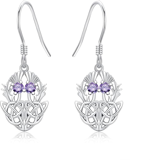 Scottish Thistle Earrings Sterling Silver Thistle Celtic Knot Drop Dangle Earrings Scottish Flower Mother's Day Jewellery Gifts for Women Mum Daughter