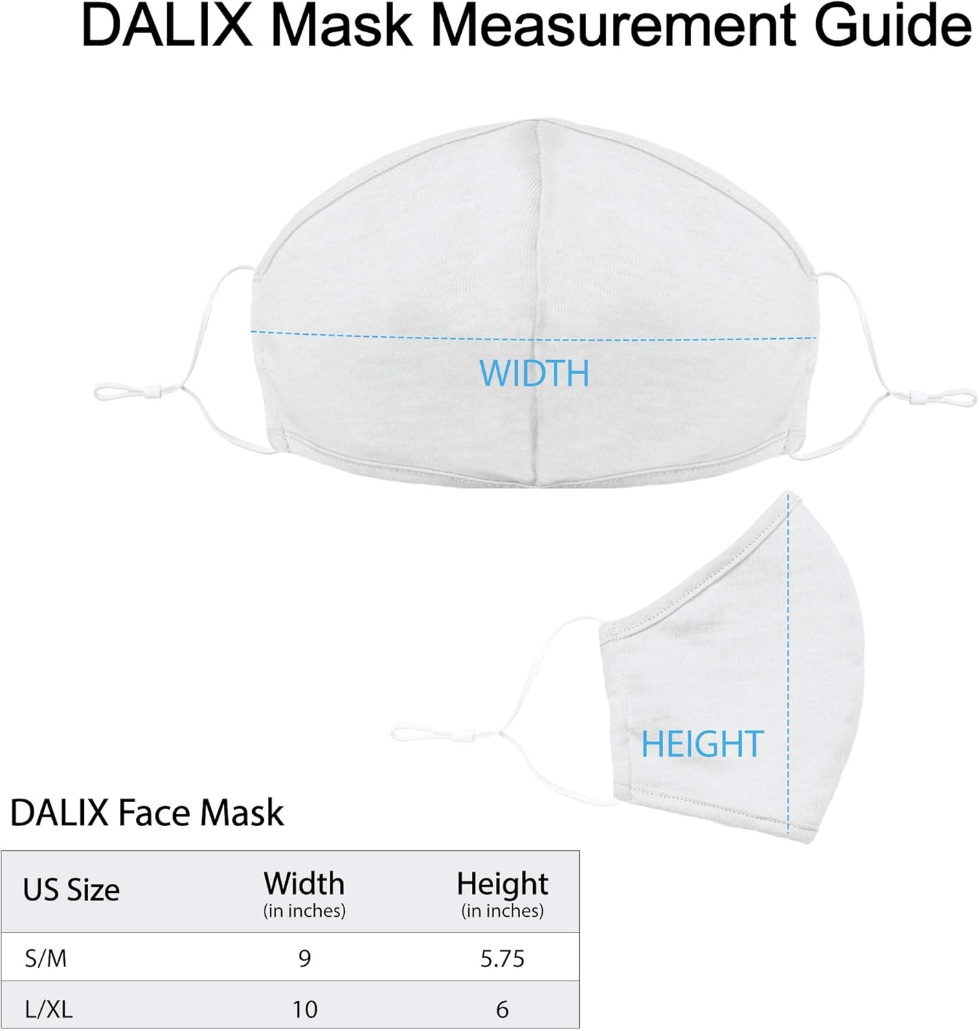 DALIX Cloth Face Mask Reusable Washable Made in USA - Gray S-M (10 Pack)