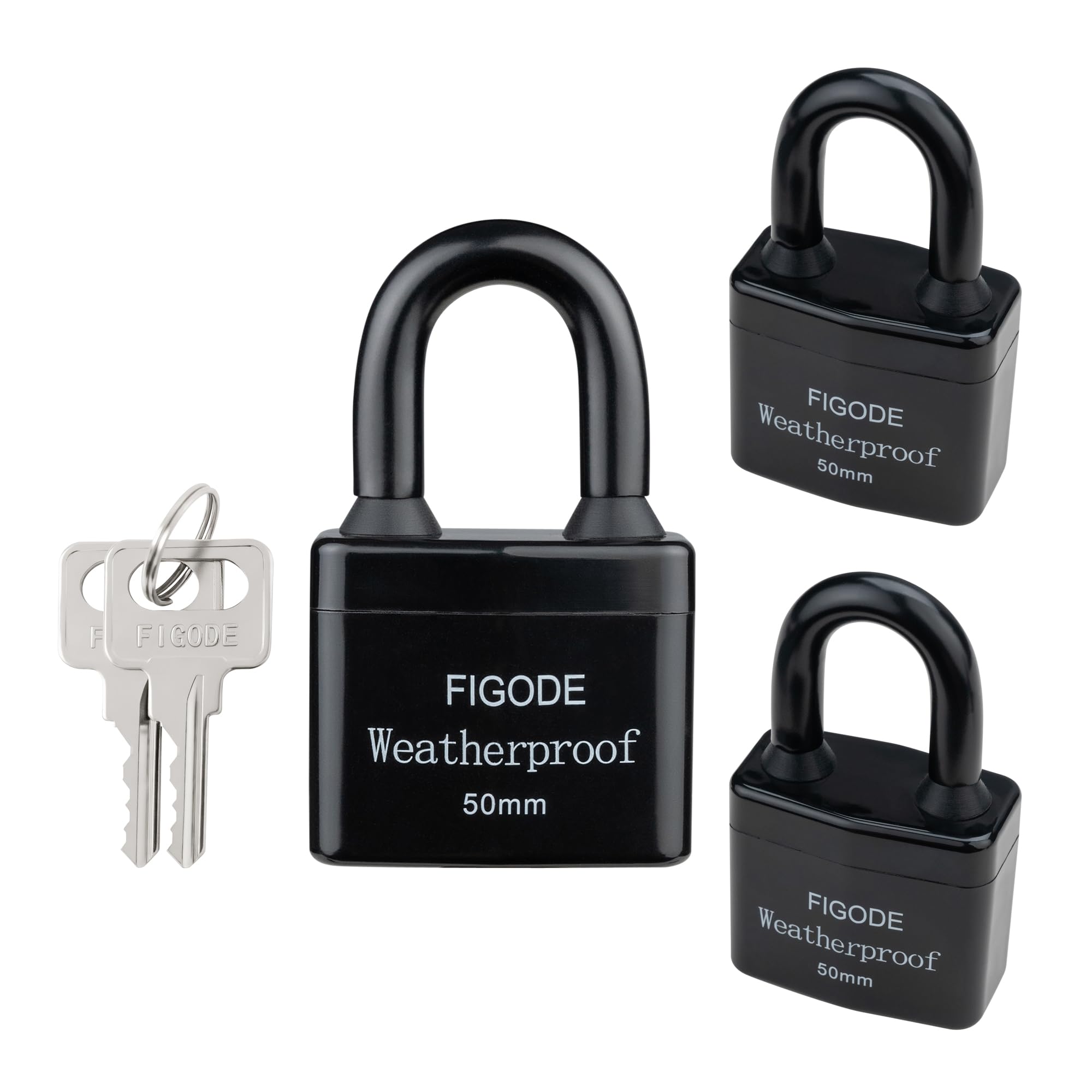 FIGODE® Outdoor Waterproof Padlocks, Covered Heavy Duty Laminated Steel Locks, Large Sturdy Locks, 2.2 in. Wide, 3 Locks Same Key, Standard Shackle