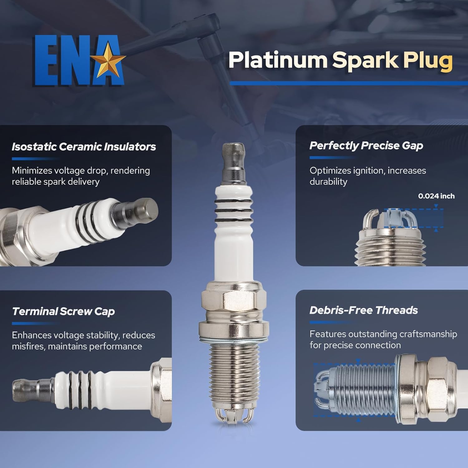 ENA Platinum Spark Plugs Compatible with BMW 540i 545i 645Ci 740i 740iL 745Li 745i M5 X5 Z8 Audi A6 A8 Allroad Quattro V8 4.2L 4.4 1997-2001 2002 2003 2004-2009 Replacement for 3199 BKR6EQUP Pack of 8