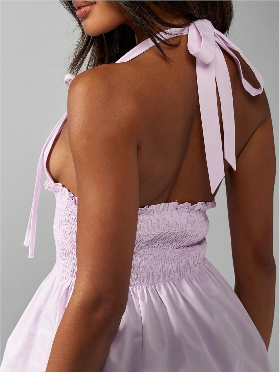 SweatyRocks Women's Babydoll Halter Backless Sleeveless Cropped Top Peplum Blouse Ruched Tank Top with Tie Straps - Image 5