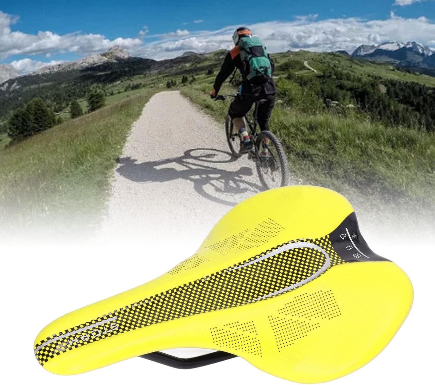 Saddle,Microfiber Leather Seat Cushion Soft Comfortable Seat Accessory for Road Mountain Bike(Yellow)
