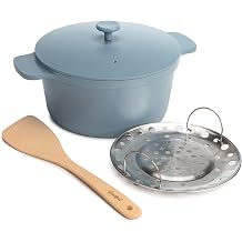 Goodful All-In-One Pot, Multilayer Nonstick, High Performance Cast Dutch Oven With Matching Lid, Roasting Rack And Turner, Made Without PFOA, Dishwasher Safe Cookware, 4.7-Quart, Blue Mist