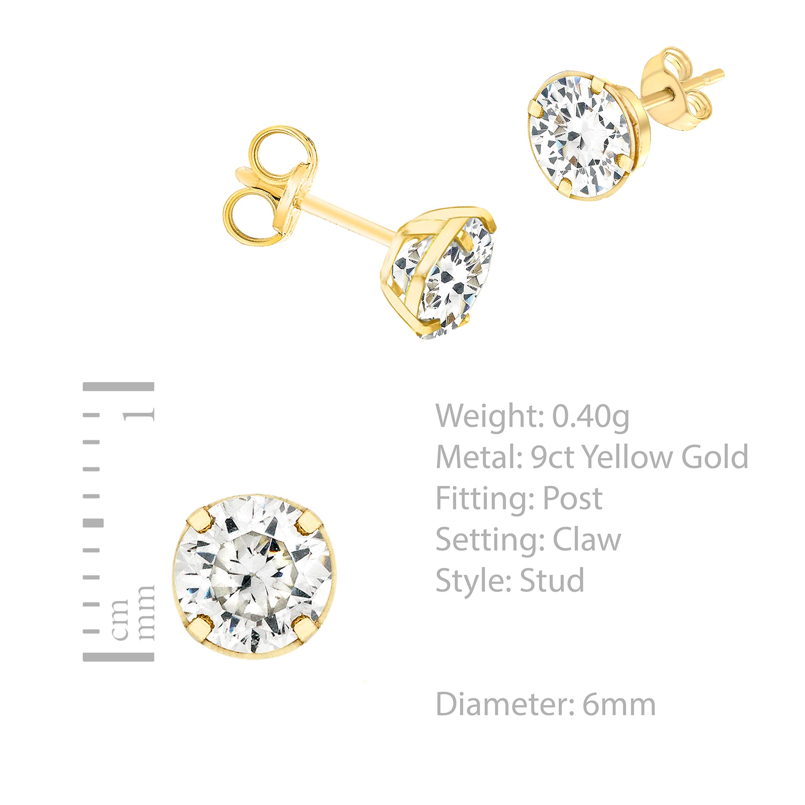 Damen Rund kubic Zirkonia Ohrstecker 9k(375) Gelbgold