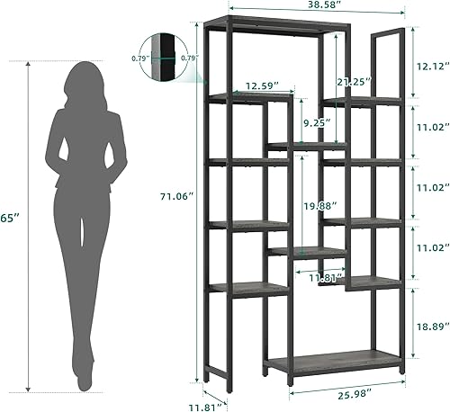 Miniatura 2 de YITAHOME Estantería industrial de 71 pulgadas de alto, estantería grande moderna con 12 estantes abiertos, estantes de almacenamiento para sala de