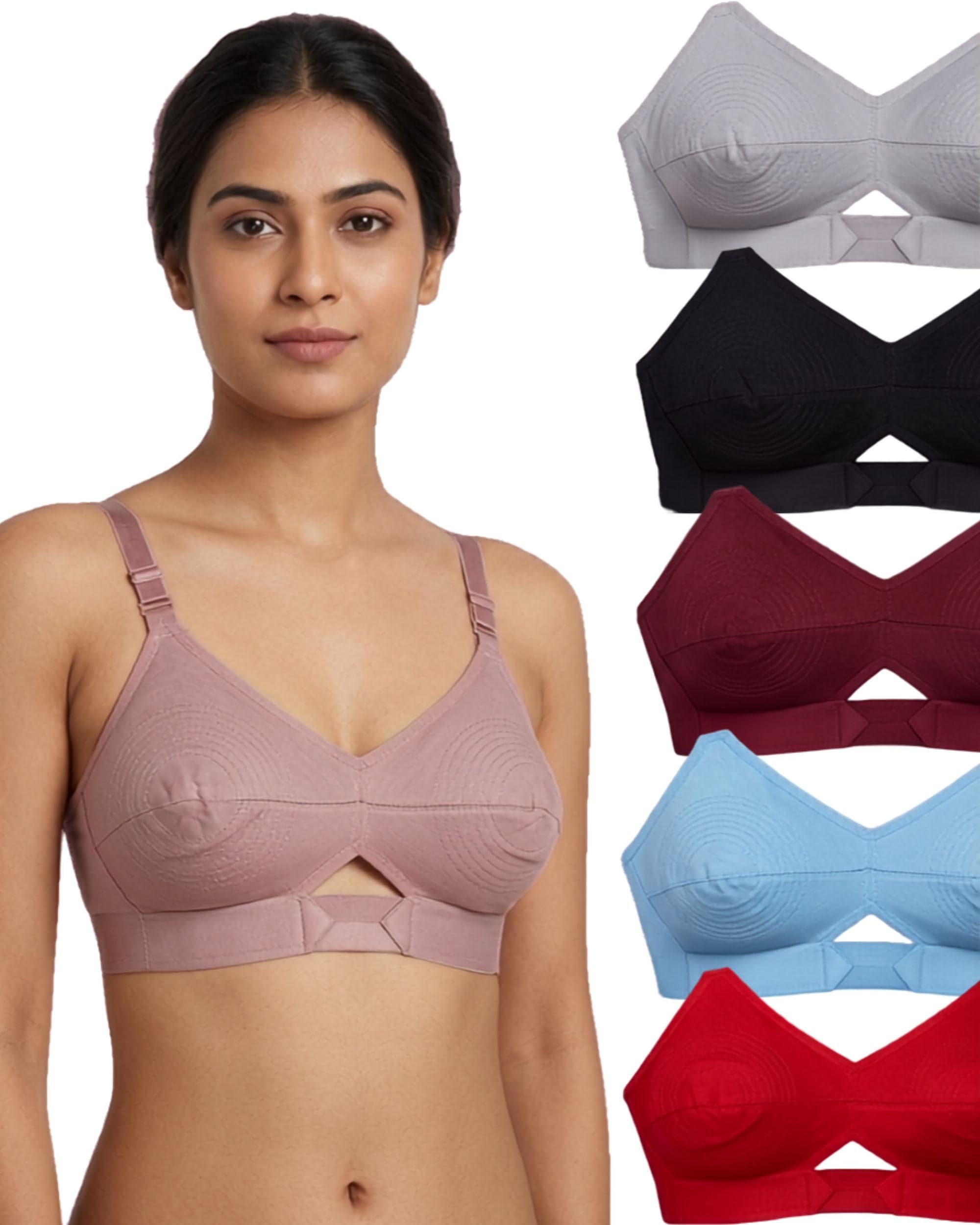 helga Cotton Round Stitch Bra for Women | Full Coverage | Non-Padded | Wireless | Soft Breathable Cotton | Everyday Comfort | Pack of 2 | Assorted Colours May Vary-picture-36
