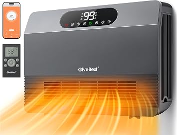 GiveBest Electric Wall Mounted Heater, Space Heaters for Indoor Use 1500W | Smart Heater with Adjustable Thermostat, Remote Control, Works with Alexa, 12H Timer Heat for Room Office Home Garage, Grey