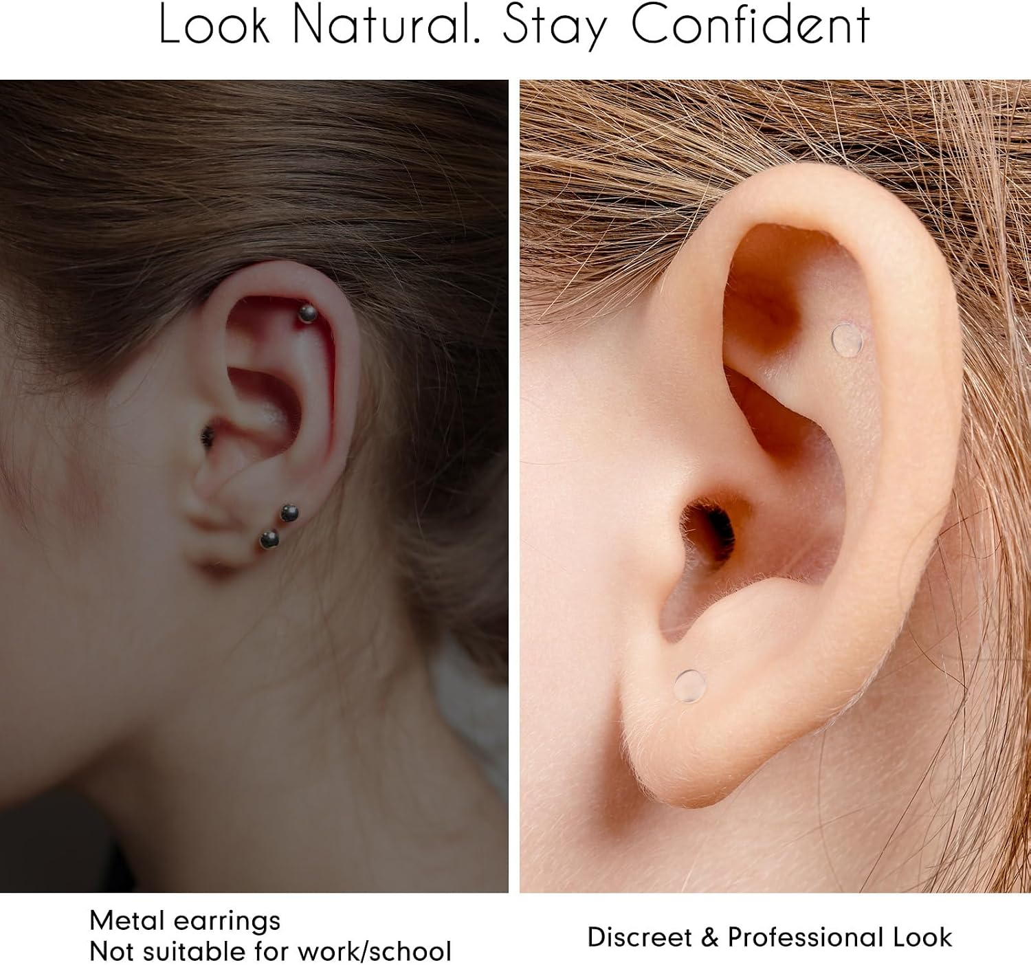 Misdary Clear Earrings for Sports Work School Surgery MRI, Clear Piercing Retainers for Ear Nose Lip Cartilage Helix Tragus Bio-Plastic Stud Earrings bulk, 16g