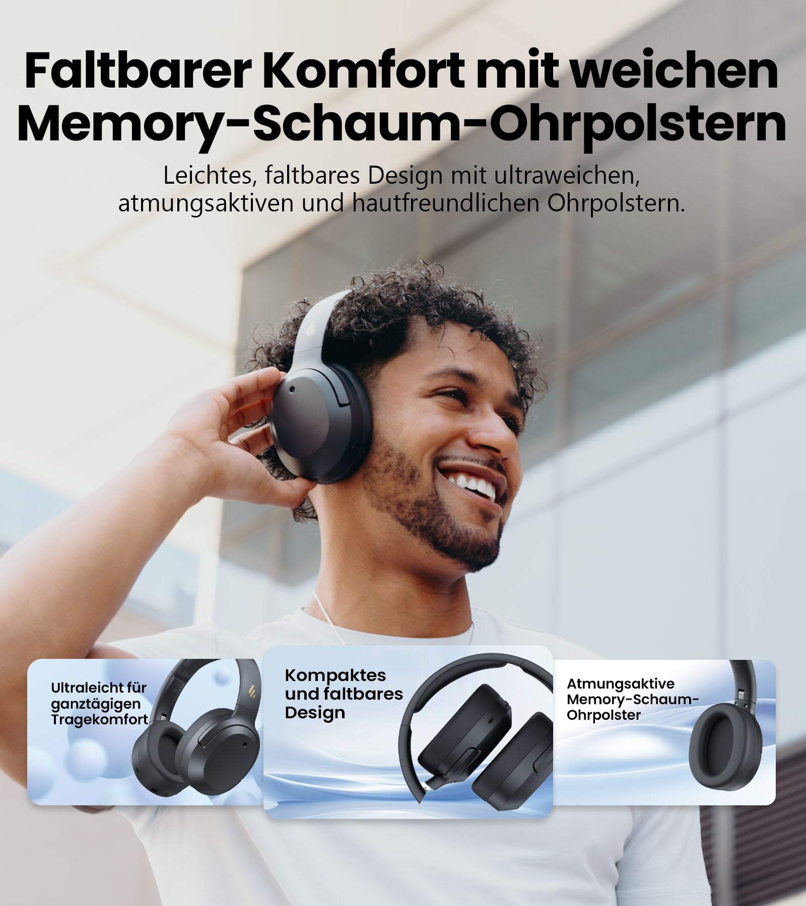 Edifier W820NB Plus Gen 2 Faltbarer Bluetooth V6.1 Over-Ear-Kopfhörer mit -49 dB Geräuschunterdrückung, kabellos und kabelgebunden, Hi-Res-Audio, 88 Stunden Spielzeit, räumlicher Klang (Dunkelgrau)