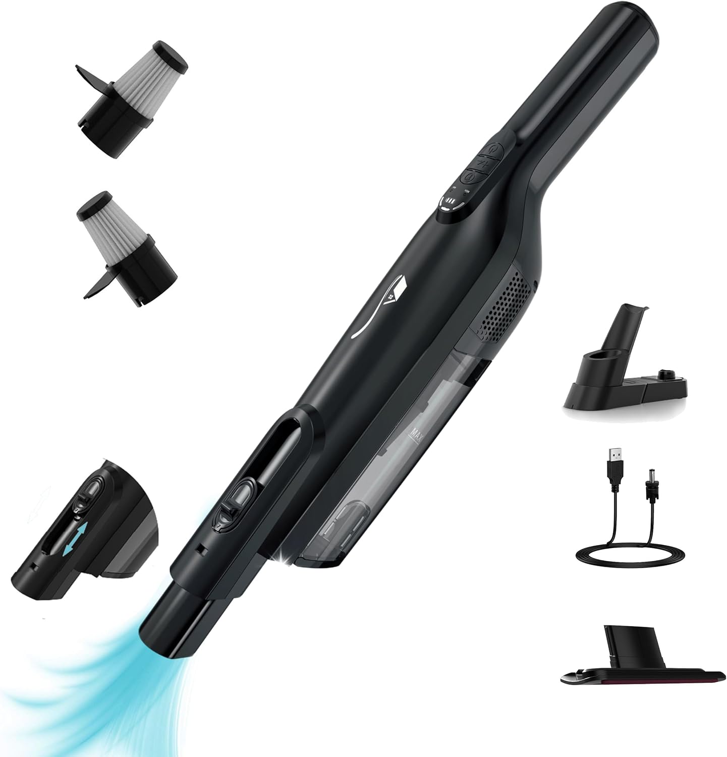Cordless Handheld Vacuum, Lightweight Portable Hand Vacuum Cleaner with LED Light,Rechargeable Hand Held Vacuum with One-Touch Empty, Powerful Suction for Office, Home,Car,Black