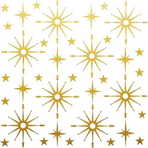 Miniatura 9 de Calcomanías de pared con estrella dorada, diseño retro de explosión de estrellas, calcomanías para dormitorio, sala de estar, decoración de techo,