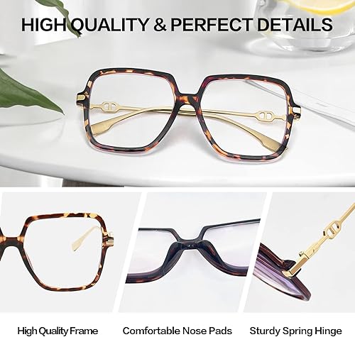 Miniatura 3 de Anteojos de lectura cuadrados de gran tamaño para mujer, lectores de bloqueo de luz azul extra grandes, lentes de computadora de marco grande