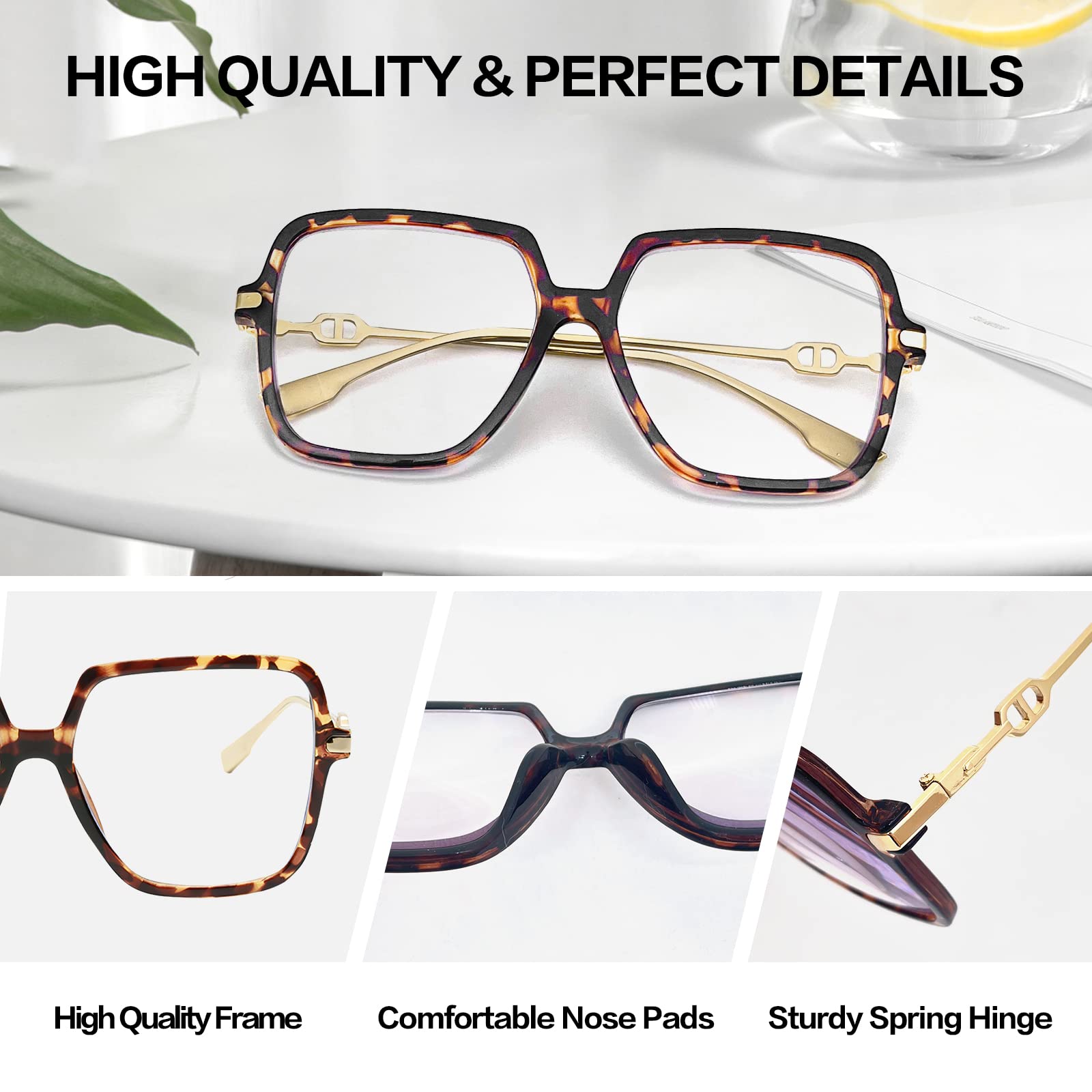 KAEOISFU Oversized Square Reading Glasses for Women Fashion Large Blue Light Blocking Readers - Image 3