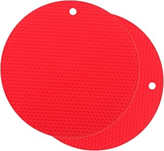 sourcing map 2 salvamanteles de silicona, 23,5 cm, forma redonda, antideslizante, con aislamiento térmico, para cocina, encimera, mesa de comedor, tapetes flexibles, color rojo