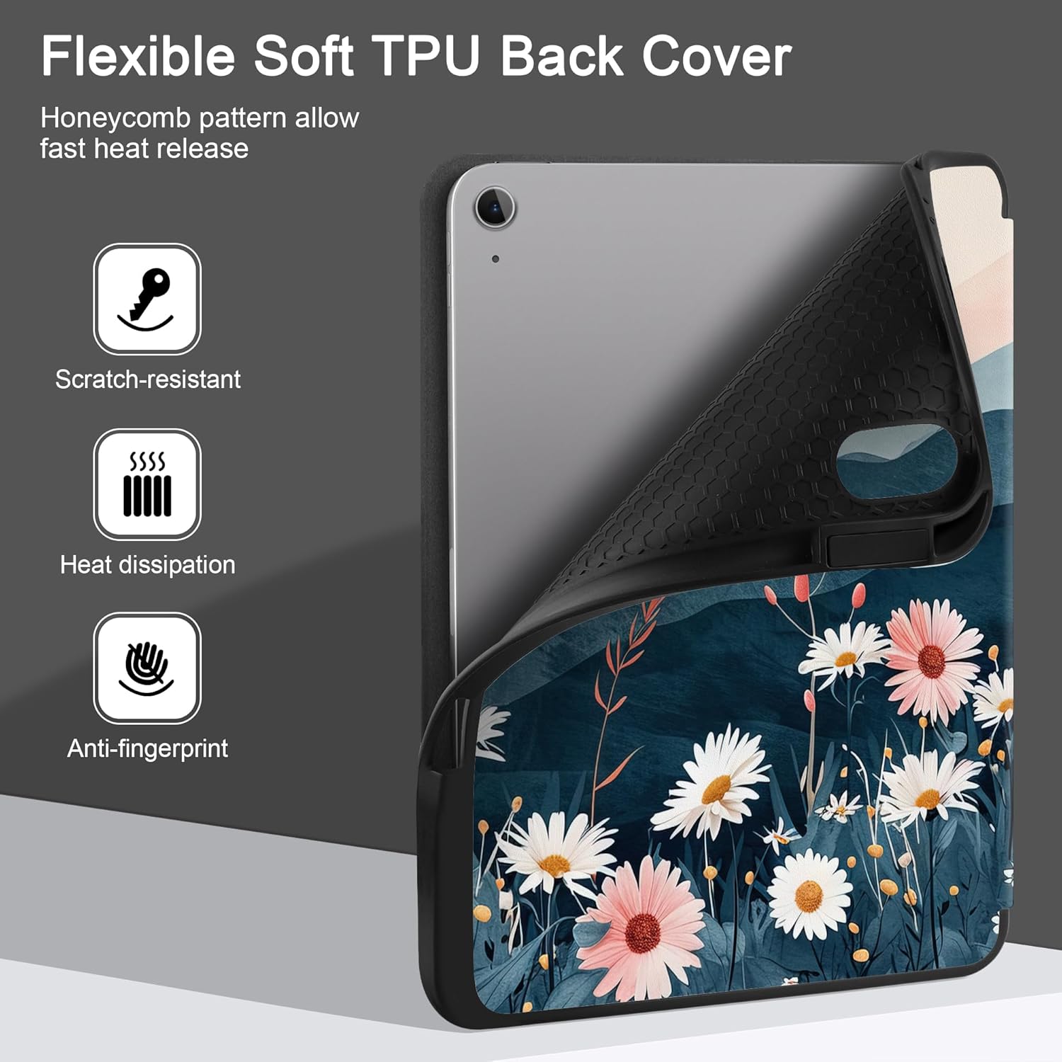 DONGKE Case for iPad Air 13 Inch Case M4 2026, M3 2025, M2 2024 - [Built-in Pencil Holder] Slim Trifold Stand Shockproof Protective Cover with Soft TPU Back Support Auto Sleep/Wake - Daisie