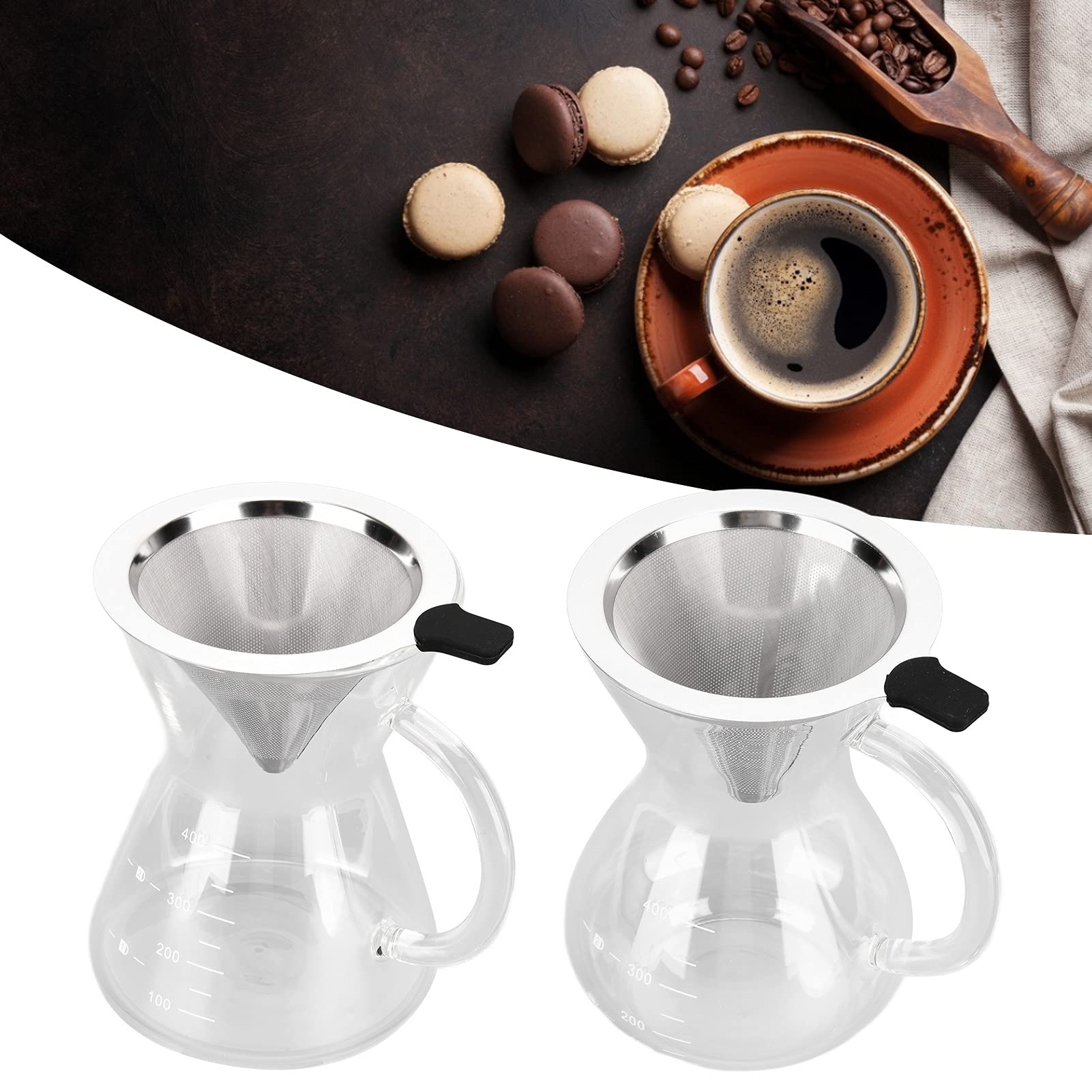 Cafetière En Verre 400 Ml Avec Filtre Inox - Résistante Aux Hautes Températures, Graduation