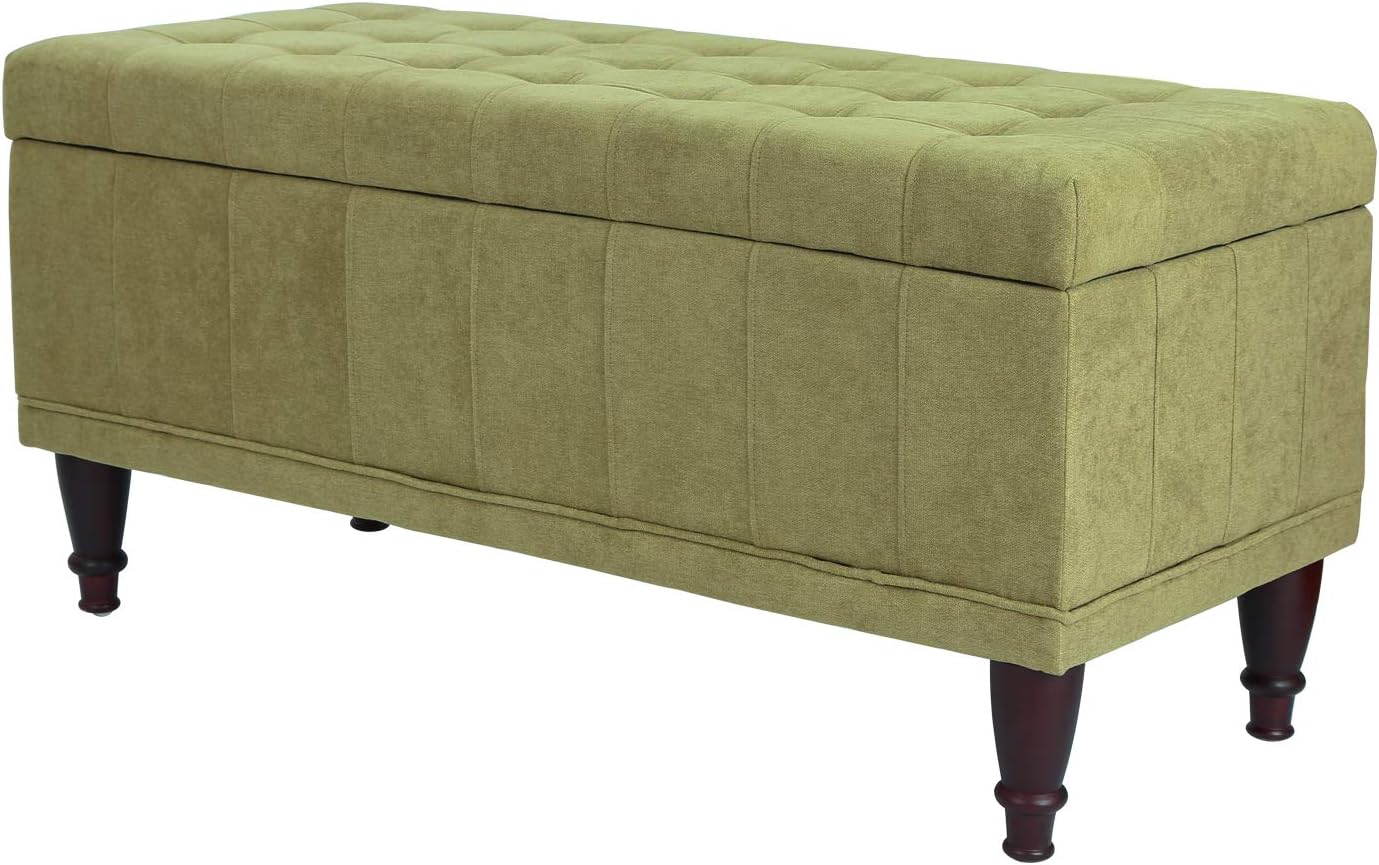 Asense Linen Fabric Rectangle Tufted Lift Top Storage