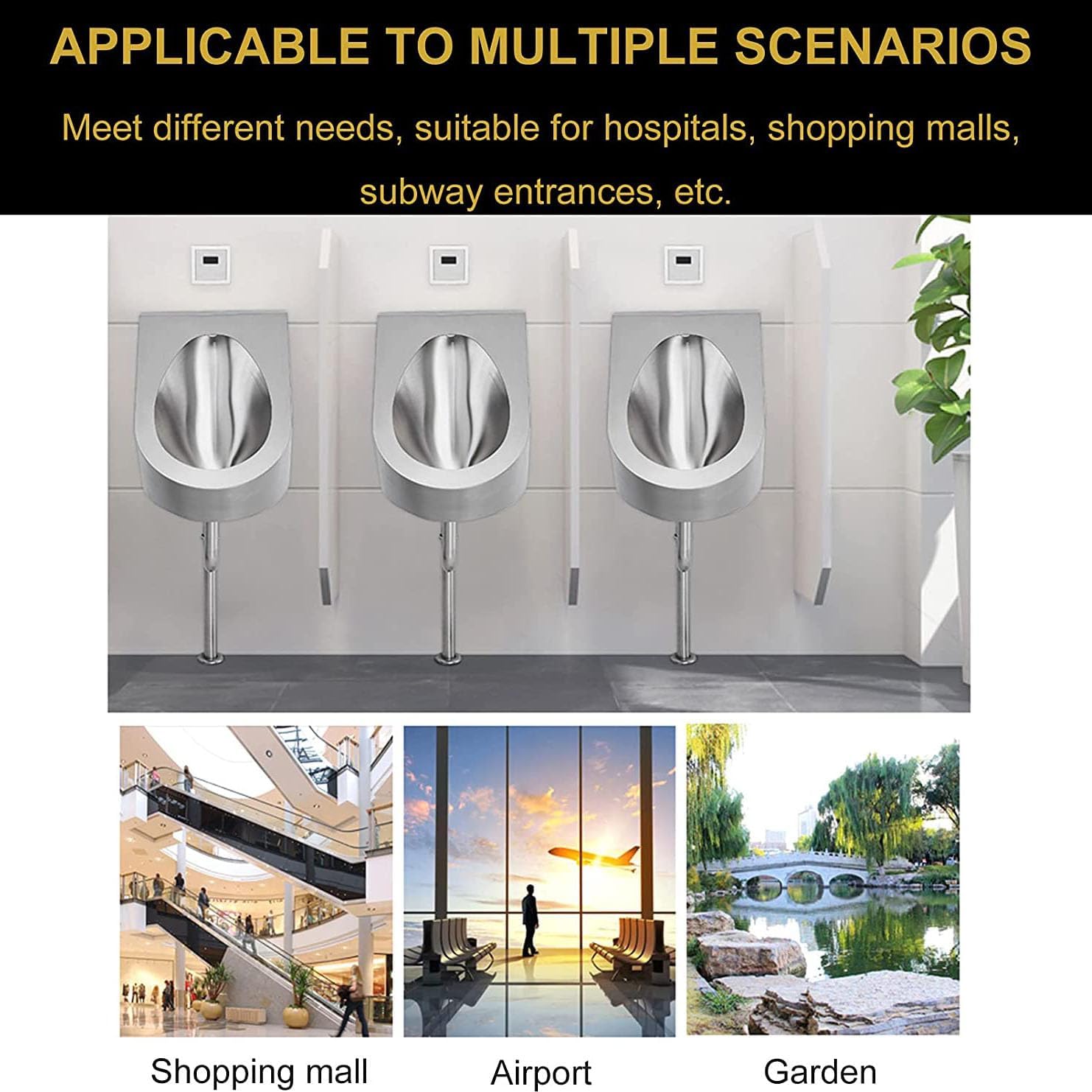 Wall-Mounted Urinal Men's Sanitary Ware, Commercial Non-Contact Public Toilet Urinals with Sensor Flush Valve, Urinal Kit for Home Bathroom Hotel Restaurant (B1)