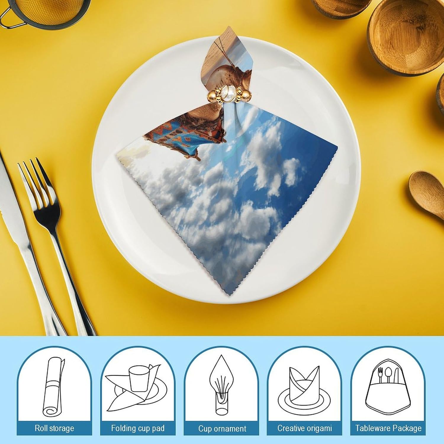 Cloth Napkins Absorbent Dinner Napkins Set of 4 PCS Washable Napkin Camel Sky Decorative Cloth Napkin Table Accessories for Parties Weddings Cocktail