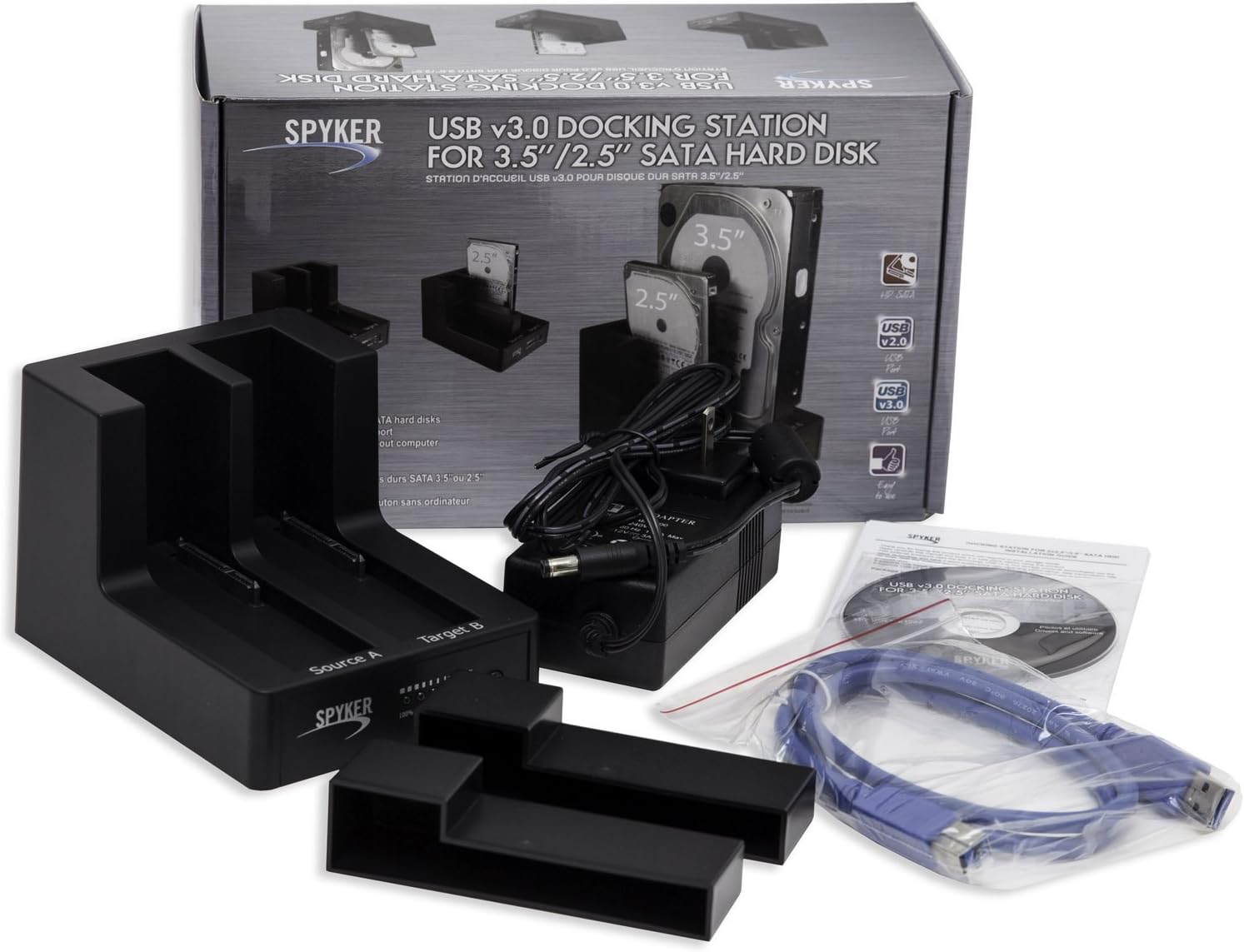 Syba CL-ENC50060 USB 3.0 Dual Slot 3.5"/2.5" Sata III HD Docking Station for Easy Clone and Backup, Black image 4