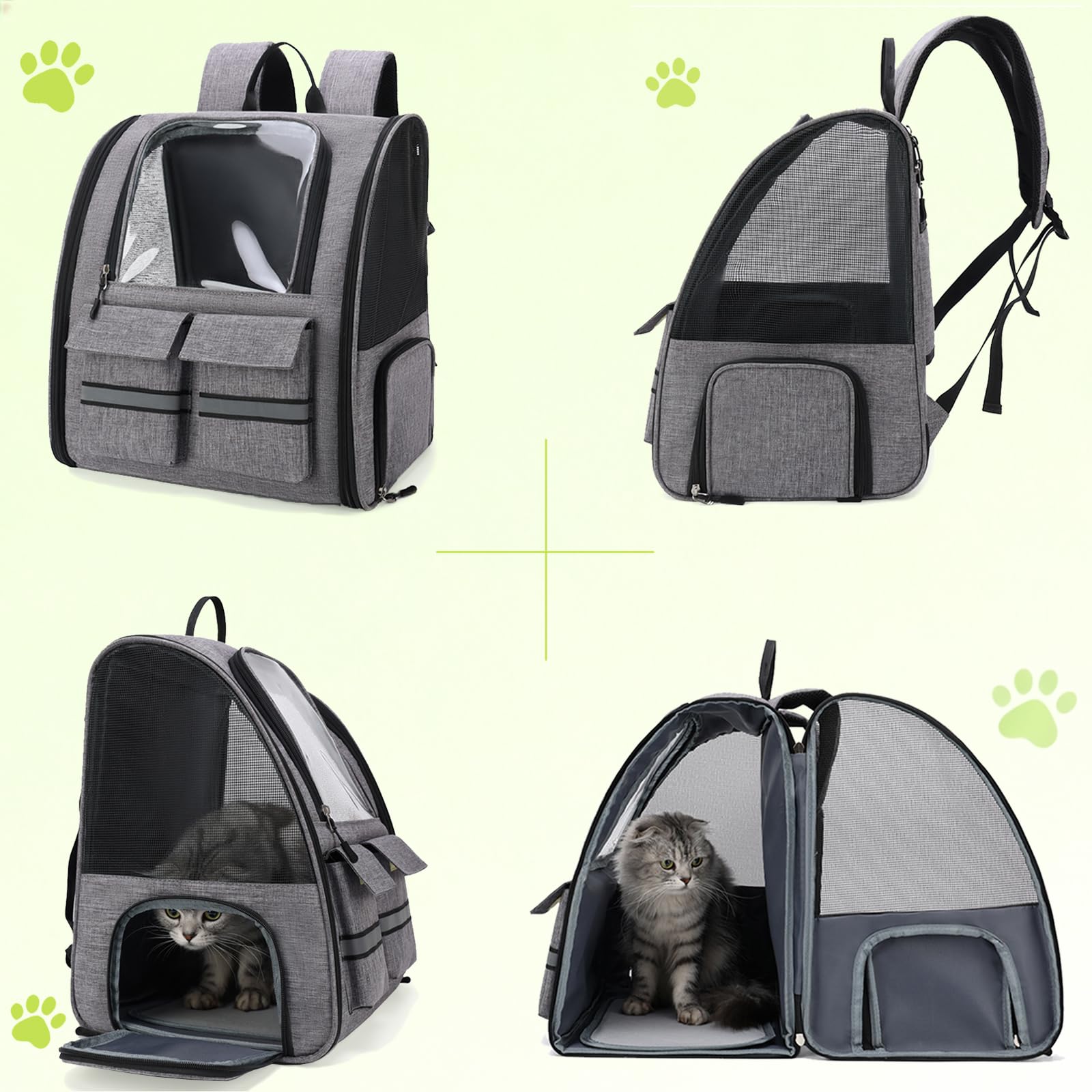 Trasportino Gatto con Ruote Pieghevole Portatile per Cani Piccoli Gatti Medi Grigio