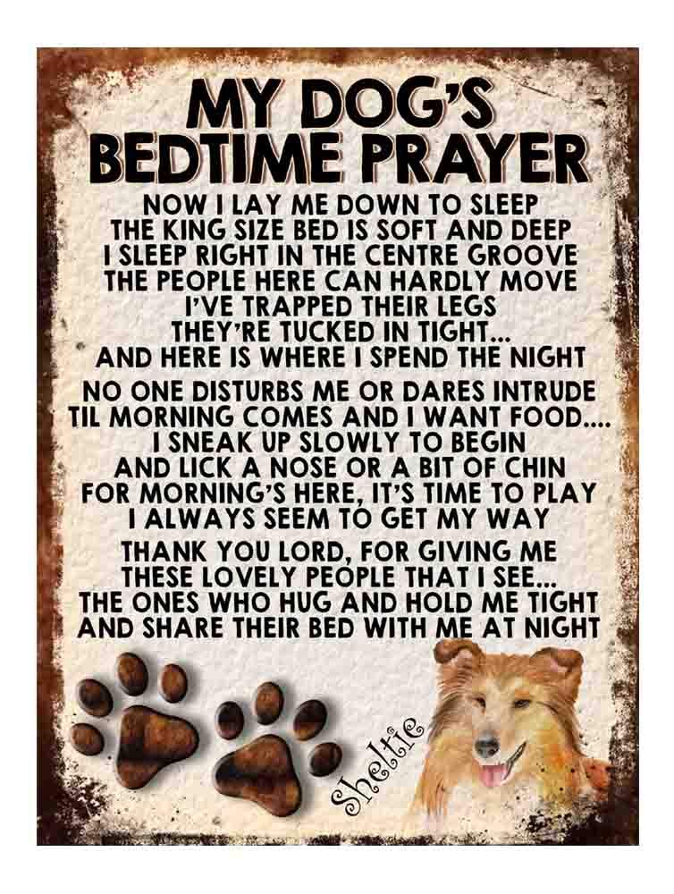 Shawprint Limited Sheltie My Dog's Bedtime Prayer Retro Style Metal Tin Sign/Plaque Dog Breeds (Sheltie)