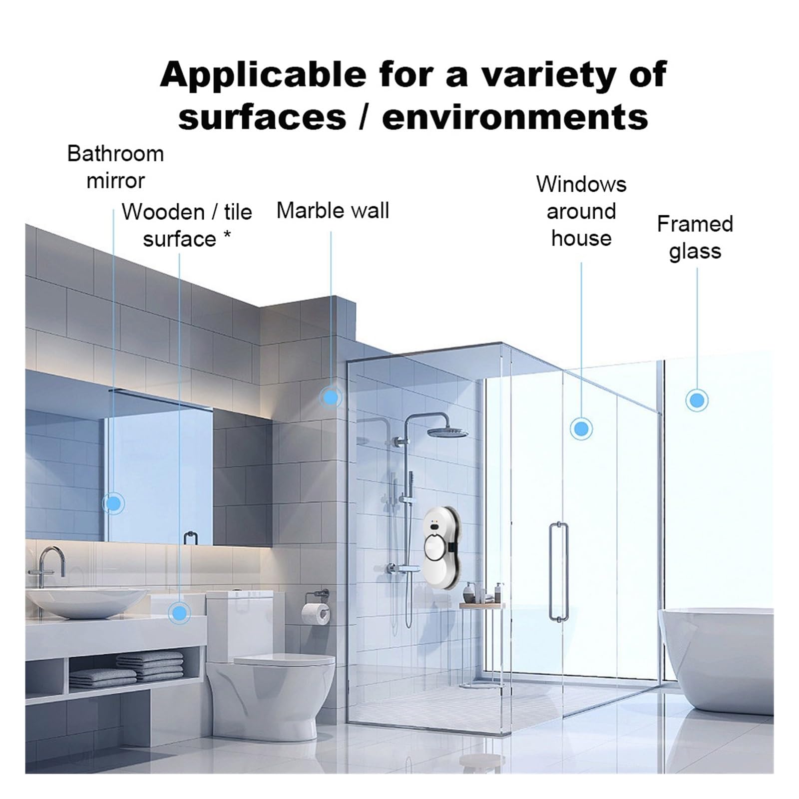 Robot Lavavetri, Spruzzatura d'Acqua, Robot Aspirapolvere Ultrasottile for La Pulizia delle Finestre, Limpiacristali for Vetri Elettrici, Telecomando Pulizia Profonda (Color : White)