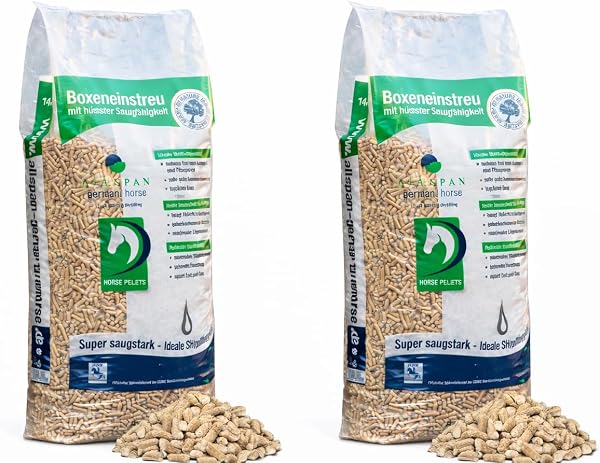 Pferdeeinstreu Einstreu Holzpellets Allspan German Horse Pellets 28 kg (2 x 14 kg Ballen) – staubarm, extrem saugfähig, geruchsbindend & hygienisch für Pferdebox - 1