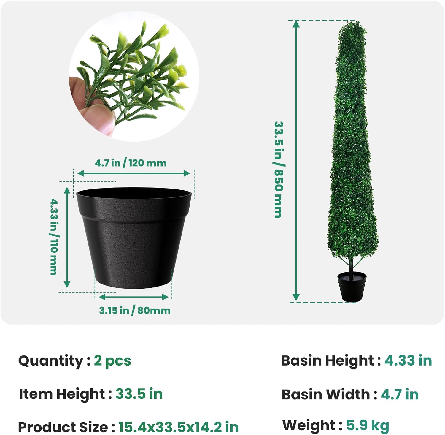 3ft Artificial Boxwood Topiary Indoor (Set of 2) - UV Resistant Synthetic Plants for Outdoor Use, Realistic Fake Topiary Trees Artificial Outdoor and Shrubs for Front Porch, Planter, Patio