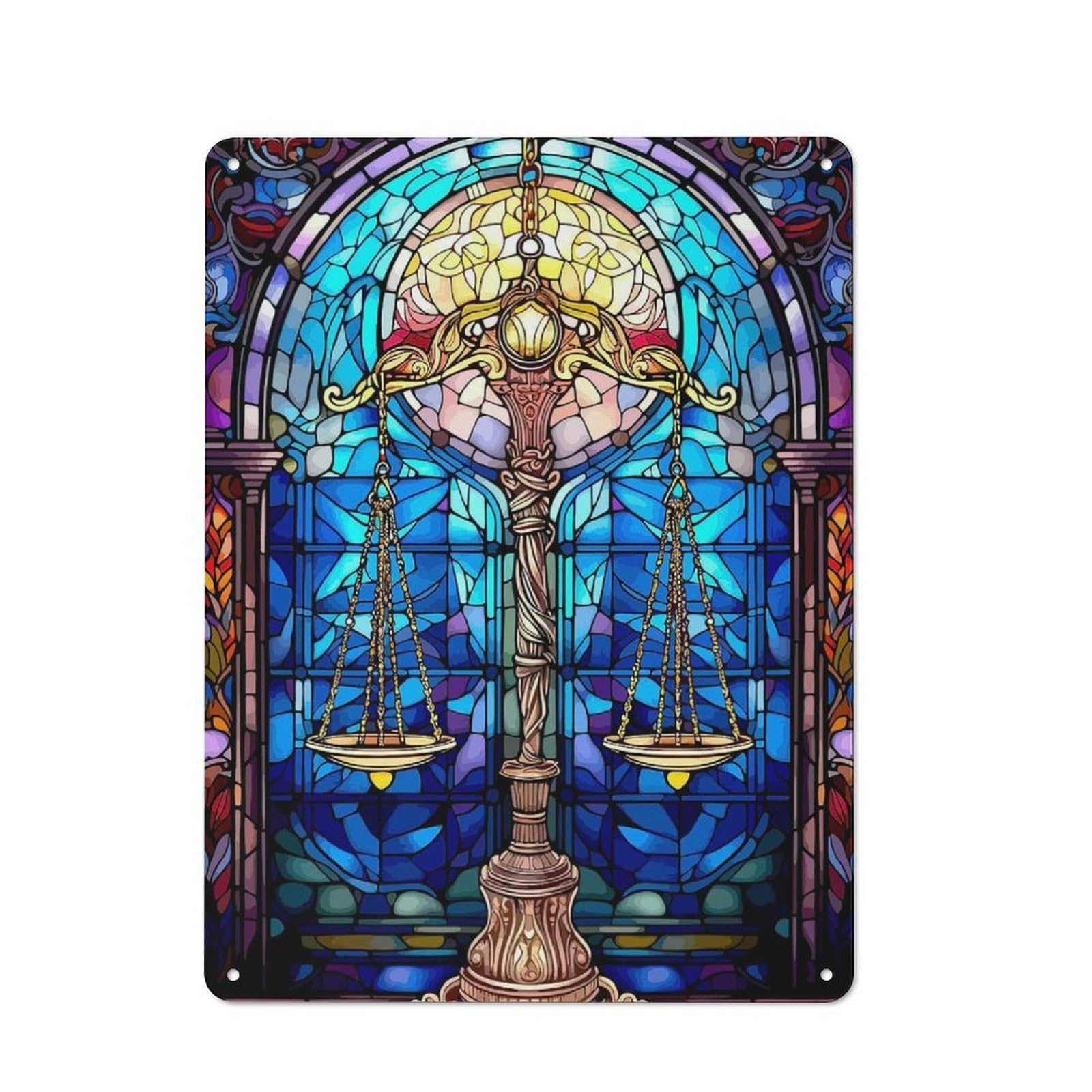 Junmoney Stained Glass Scales Of Justice Rustic Metal Sign 40X30cm For Lounge Or Reading Corner, For Reading Corner Decorators