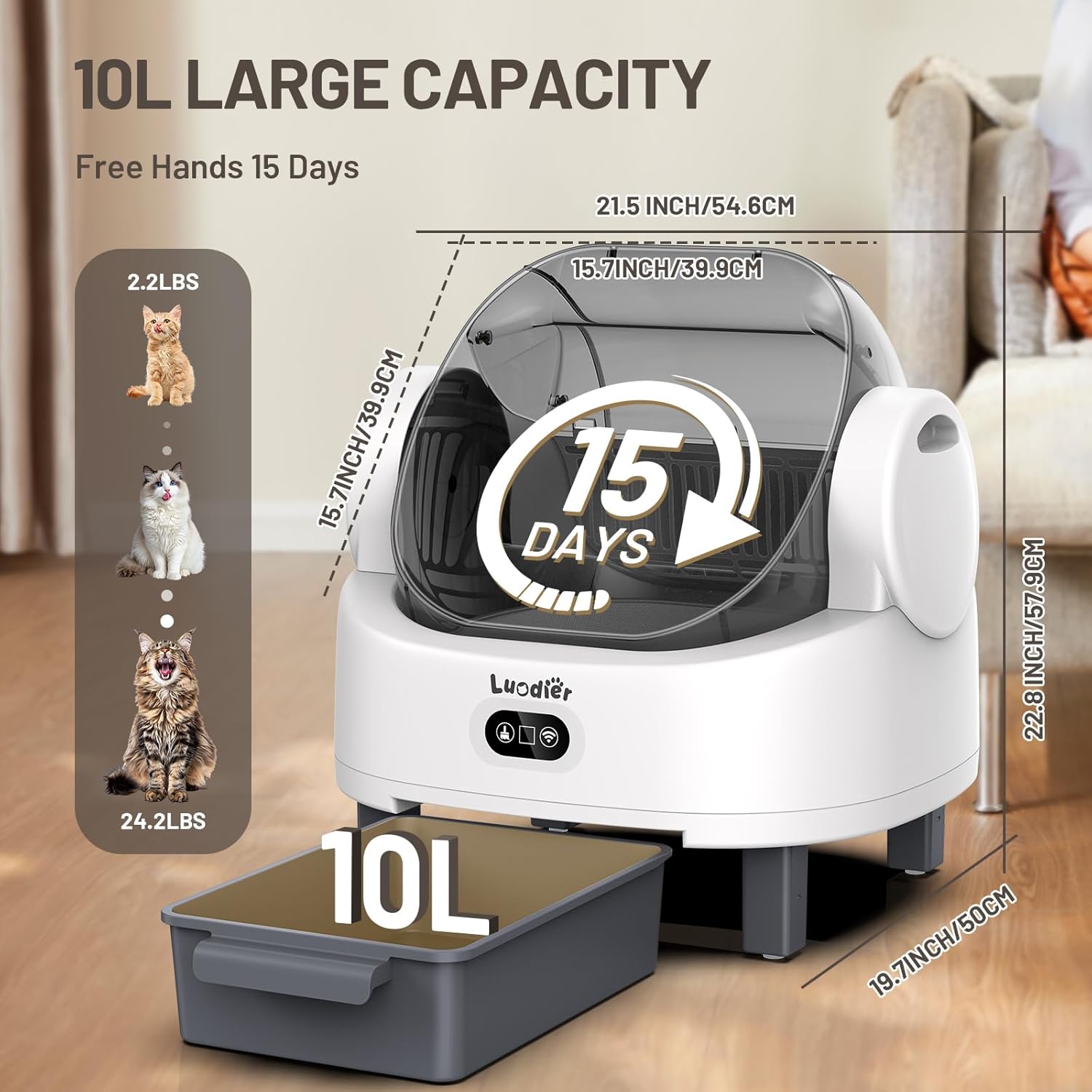 Automatic Litter Box, Large Open-Top Self Cleaning Litter Box for Multiple Cats, Multiple Safety Sensor, APP Control, Odor-Free, Includes 1 Roll Trash Bags 1 Litter Mat