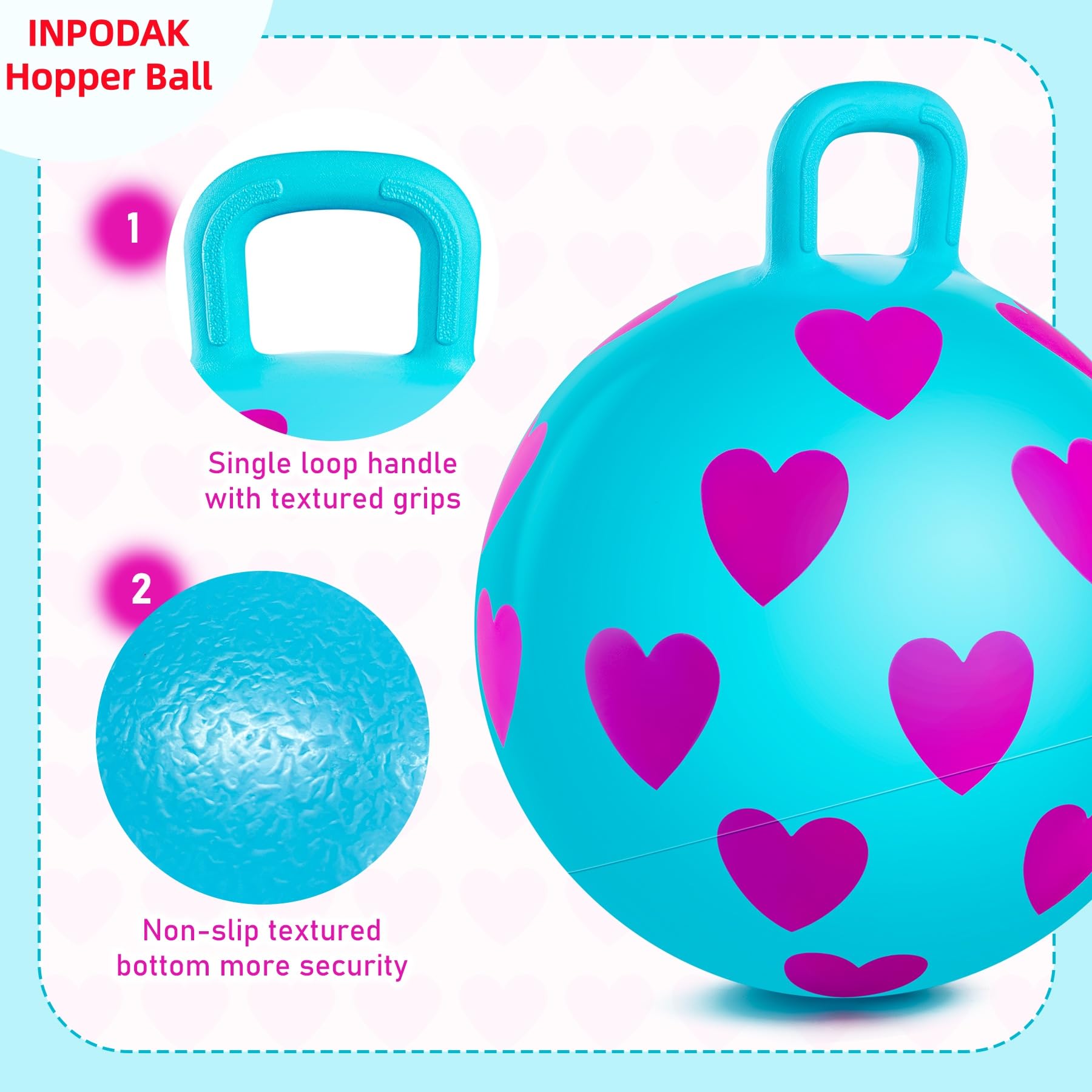 INPODAK Pelotas Saltarinas para Niños 40cm Pelota Saltarina con Asa Bola Hopper de 15 Pulgadas Resistente hasta 100 kg Pelotas Saltarinas Inflables Space Hopper para Niños de 3 a 6 Años