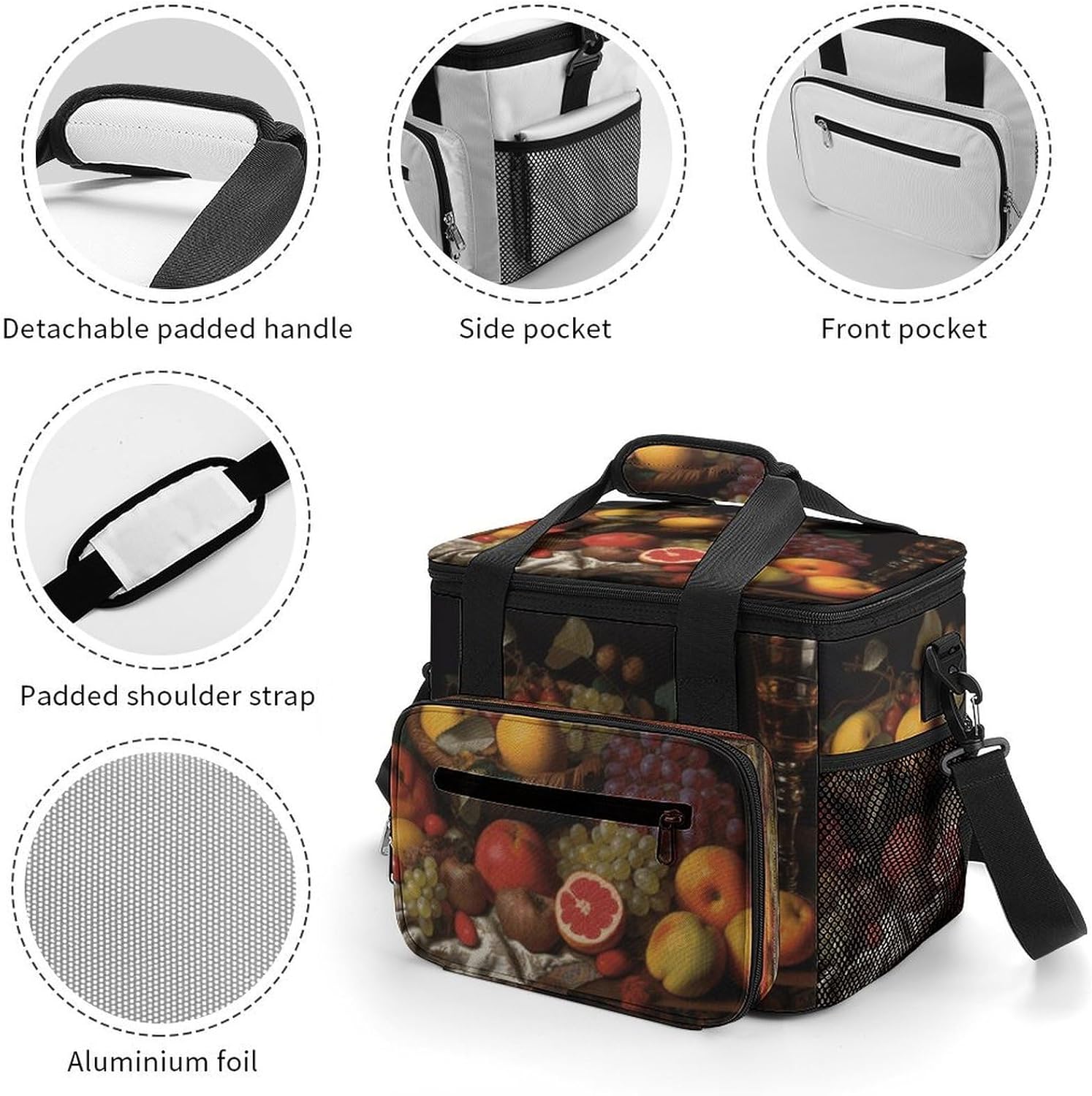 Fruit Cooler Bag Portable Insulated Lunch Bags Leakproof Ice Chest Large Capacity Soft Cooler Tote for Picnic Camping Work Travel Keep Food Drinks Fresh 22.5L