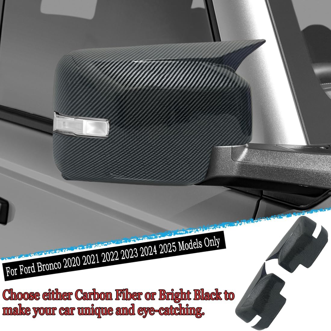 MUXEE Side Mirror Cover,for Ford Bronco 2020-2025，Turn Signal housing Cover Sets car Accessories -Carbon Fiber（with Turn Signal Cutout）