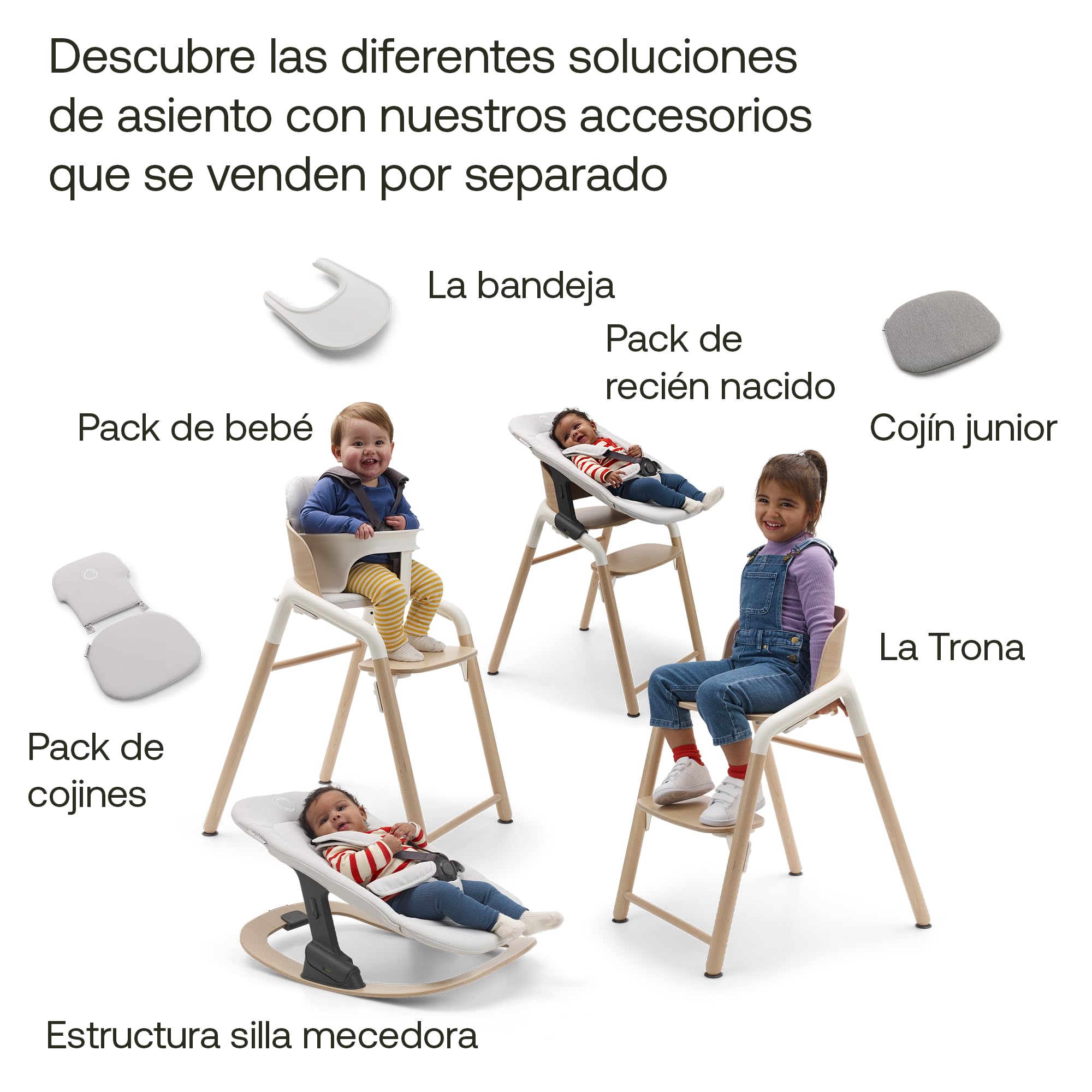 Bugaboo Giraffe Baby Set Almohada para la Trona de Bebé Bugaboo Giraffe, Cojines para Respaldo y Asiento, Tejidos cómodos, Repelente al Agua y las Manchas, Fácil de Limpiar, Gris